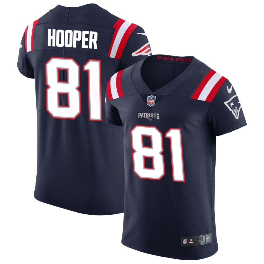 Austin Hooper Men's Nike Navy New England Patriots Vapor Elite Custom Jersey