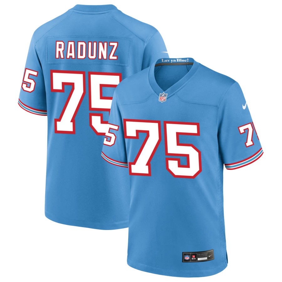 Dillon Radunz Men's Nike Light Blue Tennessee Titans Oilers Throwback Custom Game Jersey