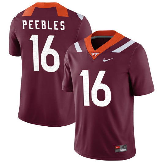 Aeneas Peebles Men's Nike Maroon Virginia Tech Hokies Pick-A-Player NIL Replica Football Jersey