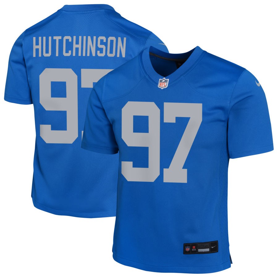 Aidan Hutchinson Youth Nike Blue Detroit Lions Alternate Custom Game Jersey