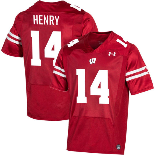 Tyrell Henry Men's Under Armour Red Wisconsin Badgers Pick-A-Player NIL Replica Football Jersey