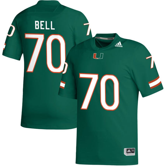 Markel Bell Men's adidas Green Miami Hurricanes Pick-A-Player NIL Replica Football Jersey