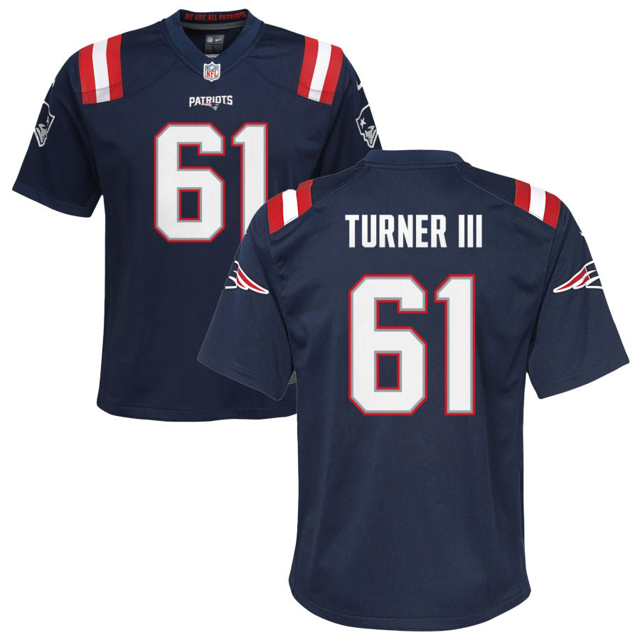 Charles Turner III Youth Nike Navy New England Patriots Custom Game Jersey