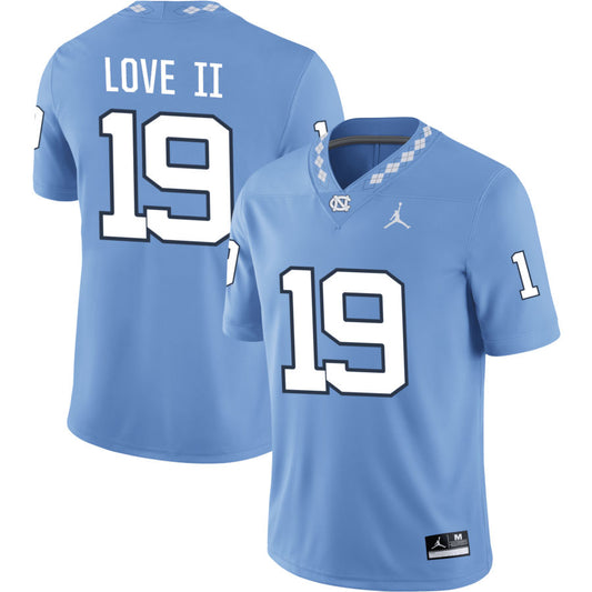 Reggie Love II Men's Jordan Brand Carolina Blue North Carolina Tar Heels Pick-A-Player NIL Replica Football Jersey