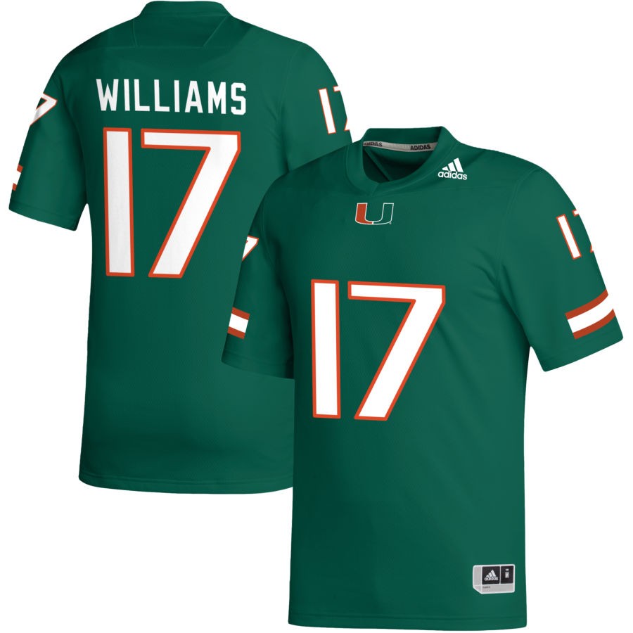 Emory Williams Men's adidas Green Miami Hurricanes Pick-A-Player NIL Replica Football Jersey