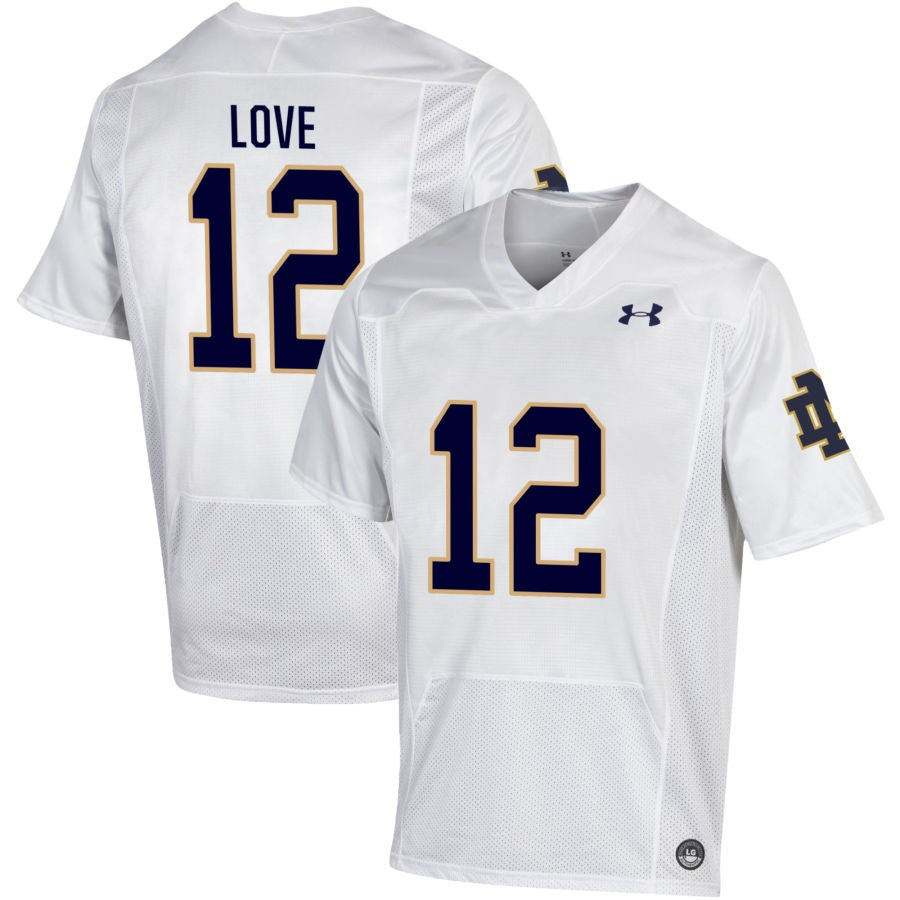 Jeremiyah Love Men's Under Armour White Notre Dame Fighting Irish Pick-A-Player NIL Replica Football Jersey