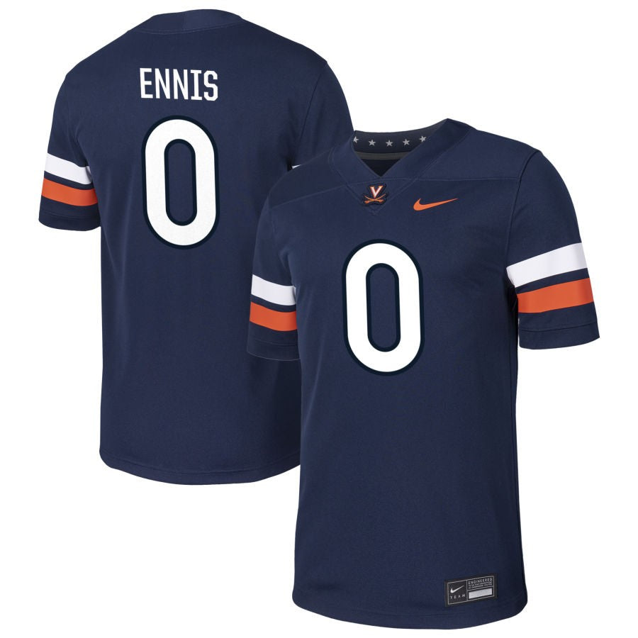 Sage Ennis Men's Nike  Navy Virginia Cavaliers Pick-A-Player NIL Football Game Jersey