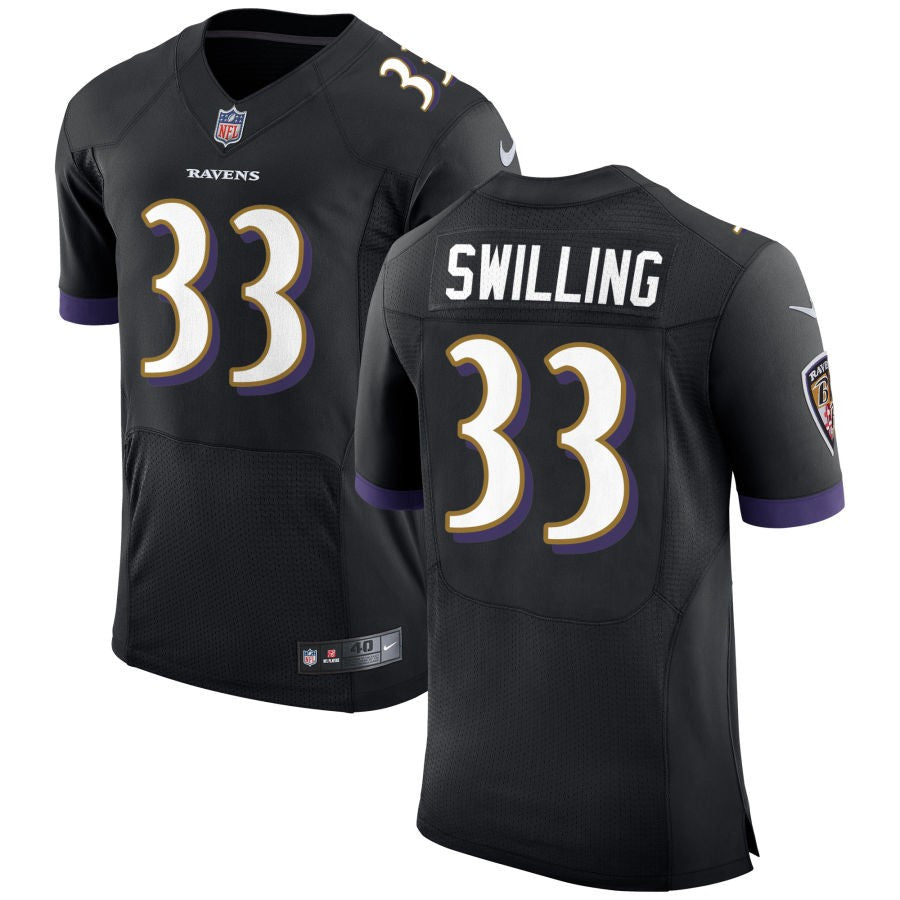 Tre Swilling Men's Nike Black Baltimore Ravens Speed Machine Elite Custom Jersey