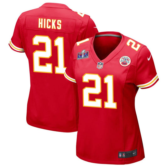 Jaden Hicks Women's Nike Red Kansas City Chiefs Super Bowl LVIII Patch Custom Game Jersey