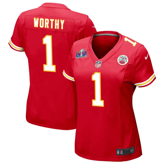 Xavier Worthy Women's Nike Red Kansas City Chiefs Super Bowl LVIII Patch Custom Game Jersey