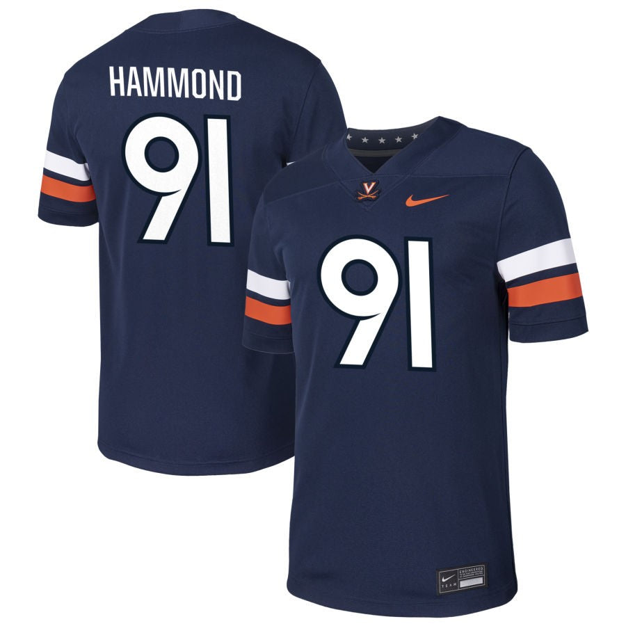 Jason Hammond Men's Nike  Navy Virginia Cavaliers Pick-A-Player NIL Football Game Jersey