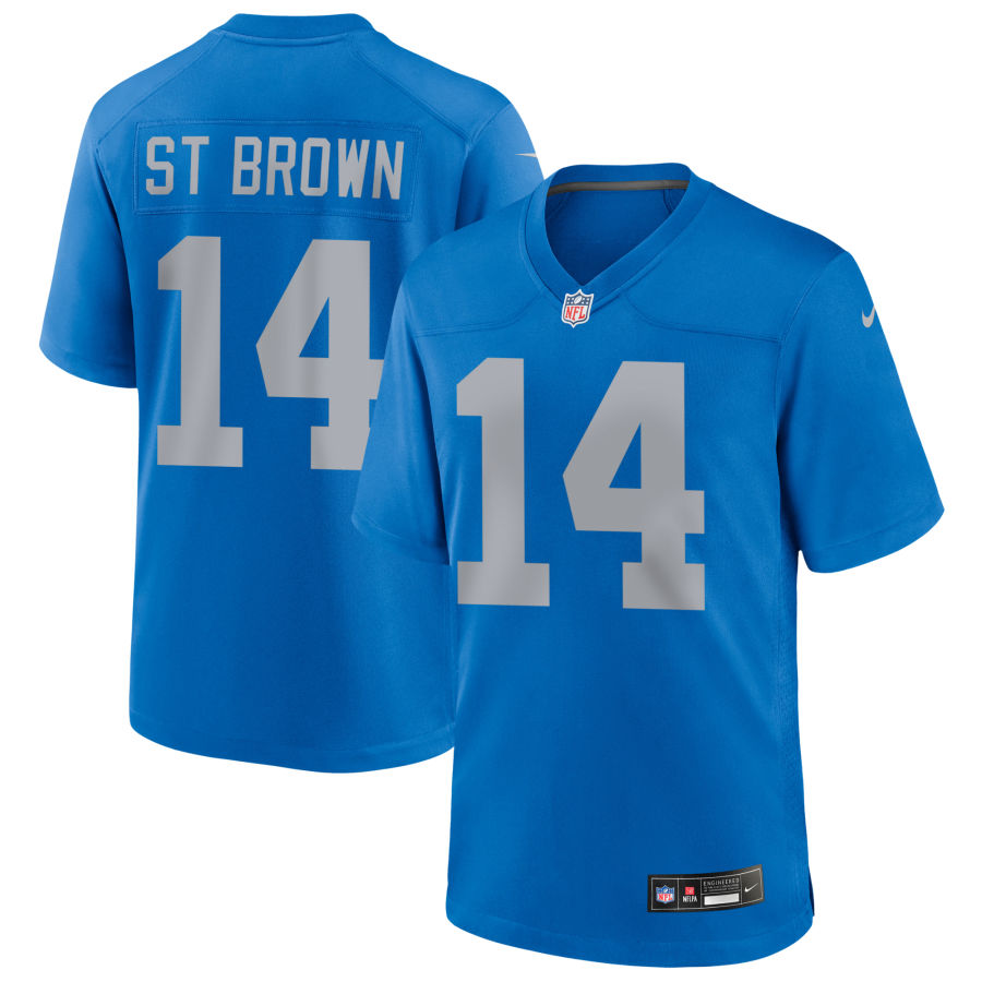 Amon-Ra St Brown Men's Nike Blue Detroit Lions Alternate Custom Game Jersey