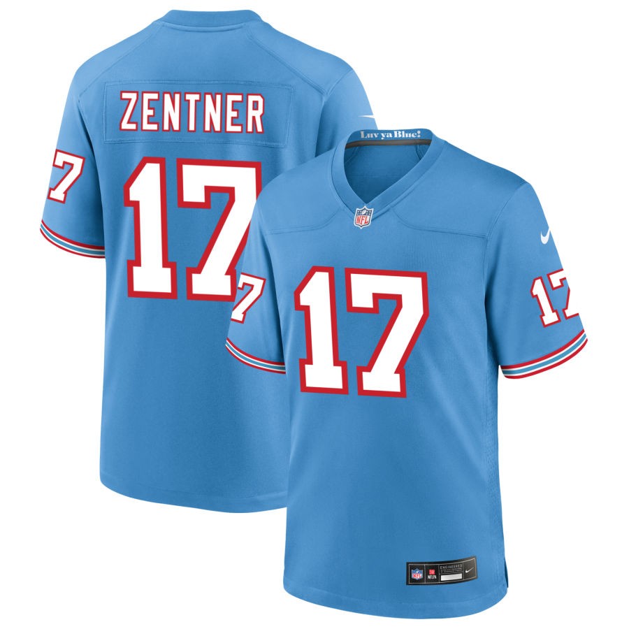 Ty Zentner Men's Nike Light Blue Tennessee Titans Oilers Throwback Custom Game Jersey