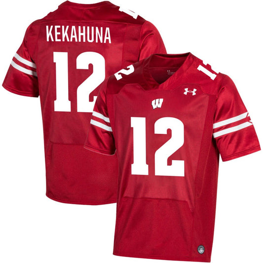 Trech Kekahuna Men's Under Armour Red Wisconsin Badgers Pick-A-Player NIL Replica Football Jersey