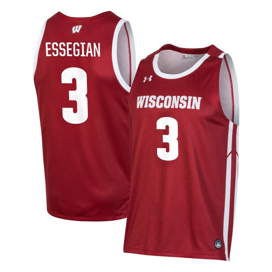 Connor Essegian Men's Under Armour Red Wisconsin Badgers Pick-A-Player NIL Men's Basketball Jersey