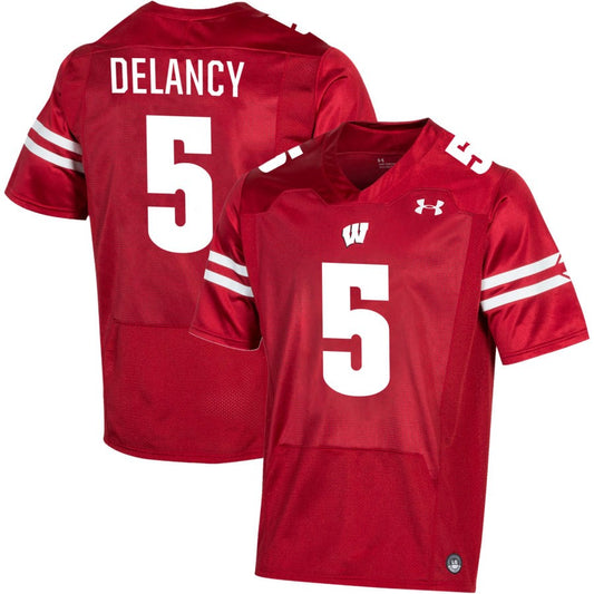 RJ Delancy Men's Under Armour Red Wisconsin Badgers Pick-A-Player NIL Replica Football Jersey