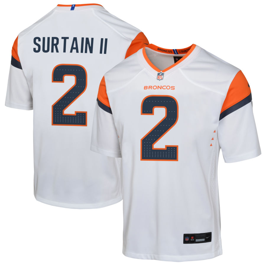 Pat Surtain II Youth Nike  White Denver Broncos Custom Game Jersey