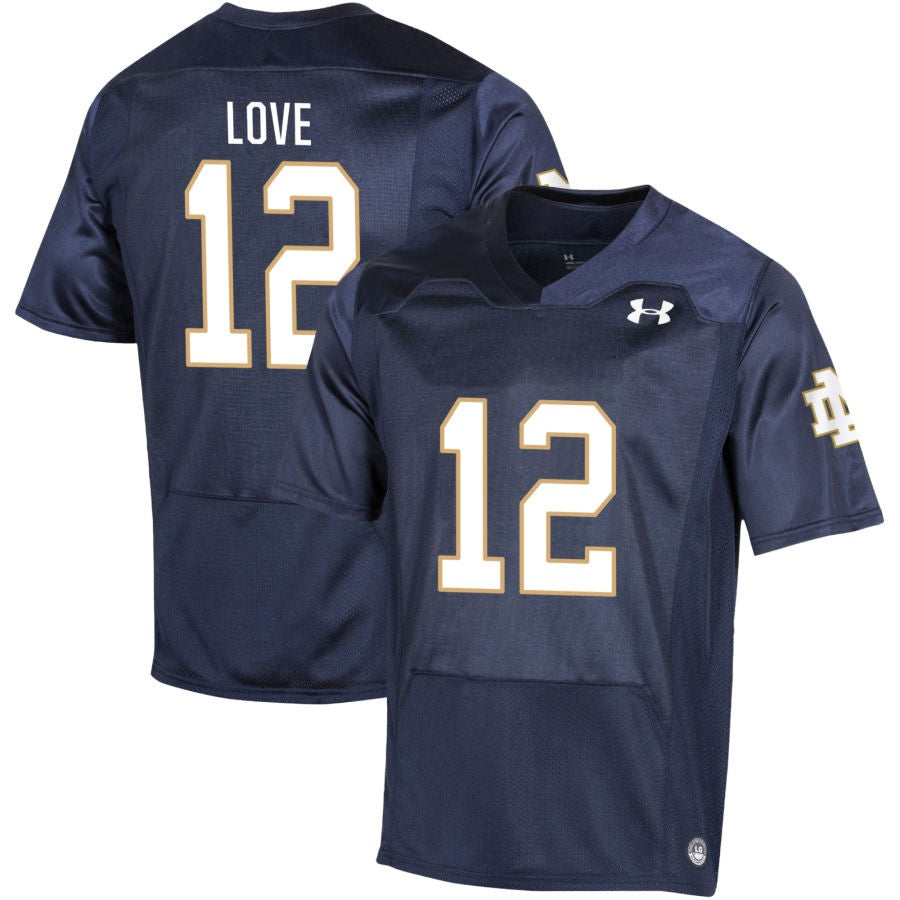 Jeremiyah Love Men's Under Armour Navy Notre Dame Fighting Irish Pick-A-Player NIL Replica Football Jersey