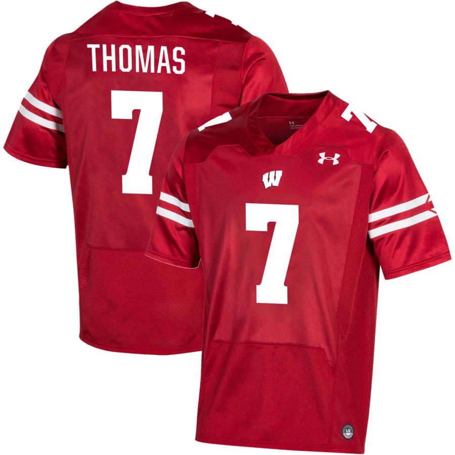 Jaheim Thomas Men's Under Armour Red Wisconsin Badgers Pick-A-Player NIL Replica Football Jersey