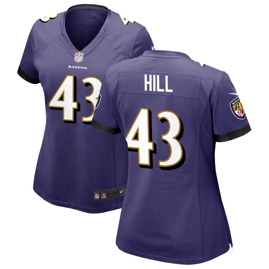 Justice Hill Women's Nike Purple Baltimore Ravens Custom Game Jersey