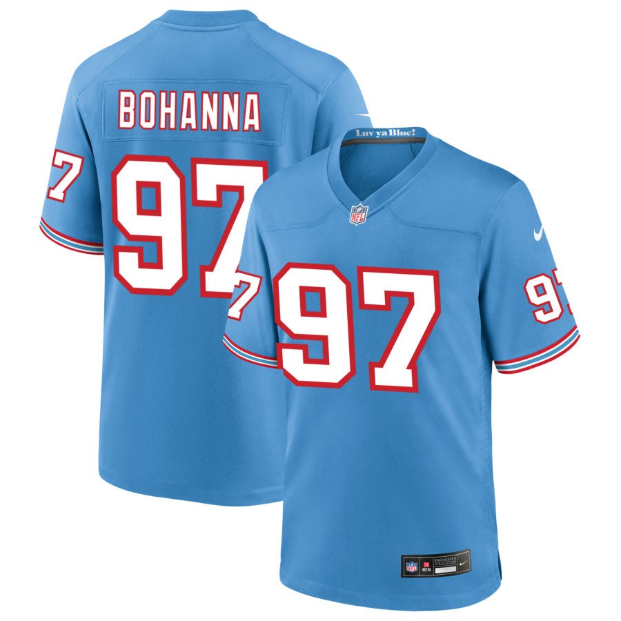 Quinton Bohanna Men's Nike Light Blue Tennessee Titans Oilers Throwback Custom Game Jersey