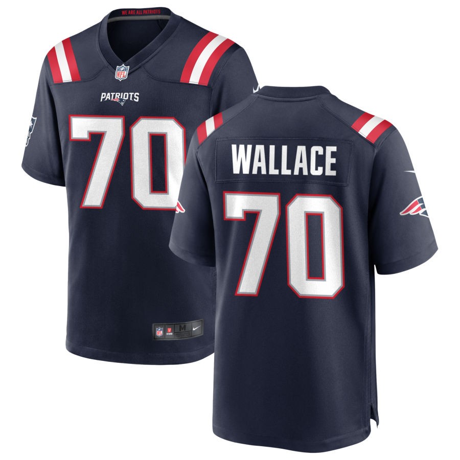 Caedan Wallace Men's Nike New England Patriots Navy Custom Game Jersey