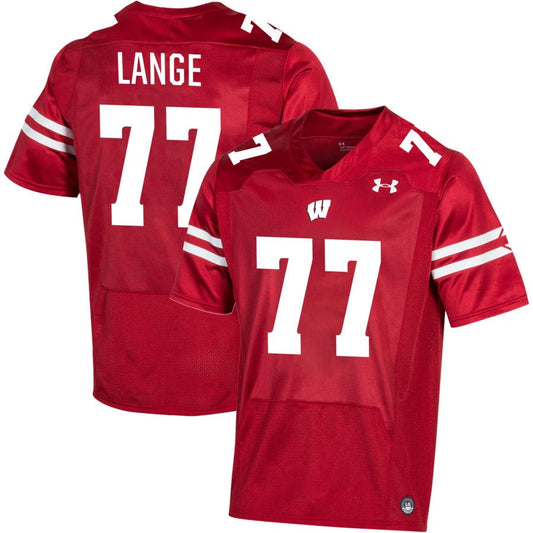 Peyton Lange Men's Under Armour Red Wisconsin Badgers Pick-A-Player NIL Replica Football Jersey