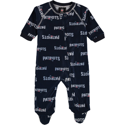 New England Patriots Newborn Full Zip Raglan Coverall - Navy Blue