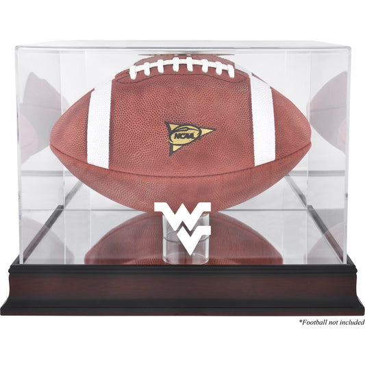 West Virginia Mountaineers Mahogany Base Logo Football Display Case with Mirror Back