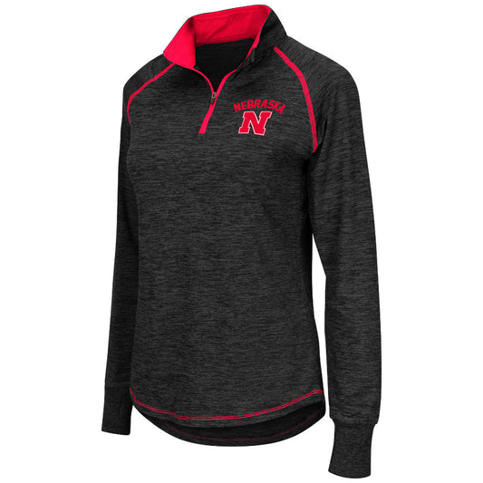 Women's Colosseum Black Nebraska Huskers Bikram Lightweight Fitted Quarter-Zip Long Sleeve Top