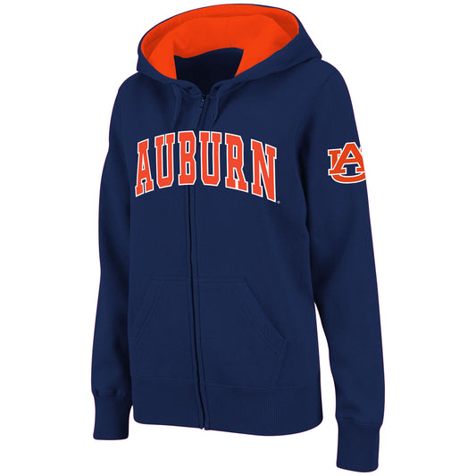 Women's Stadium Athletic Navy Auburn Tigers Arched Name Full-Zip Hoodie