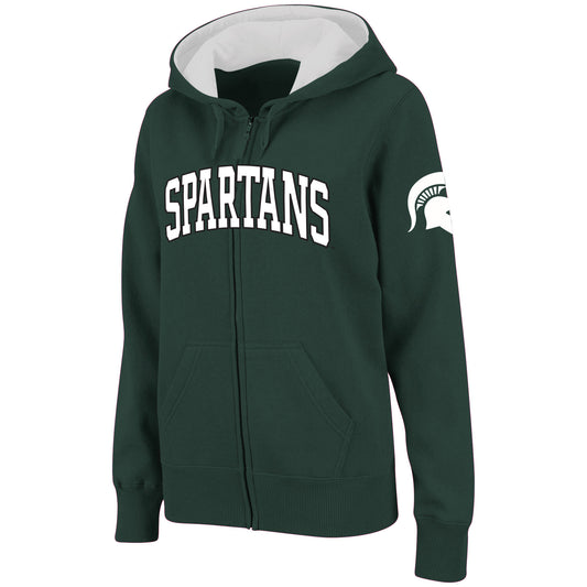 Women's Stadium Athletic Green Michigan State Spartans Arched Name Full-Zip Hoodie