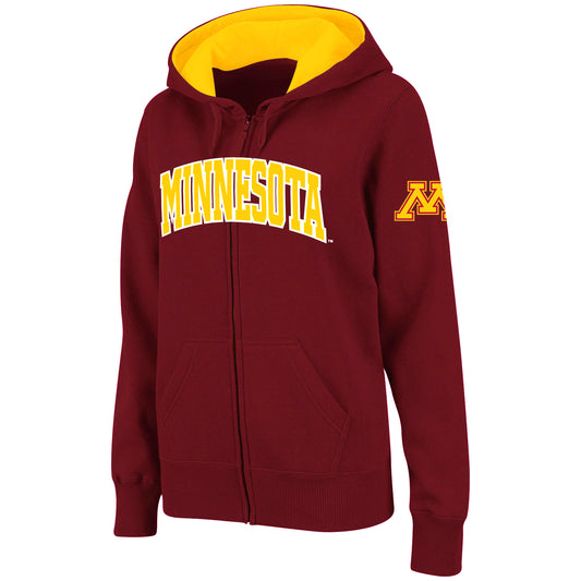 Women's Stadium Athletic Maroon Minnesota Golden Gophers Arched Name Full-Zip Hoodie