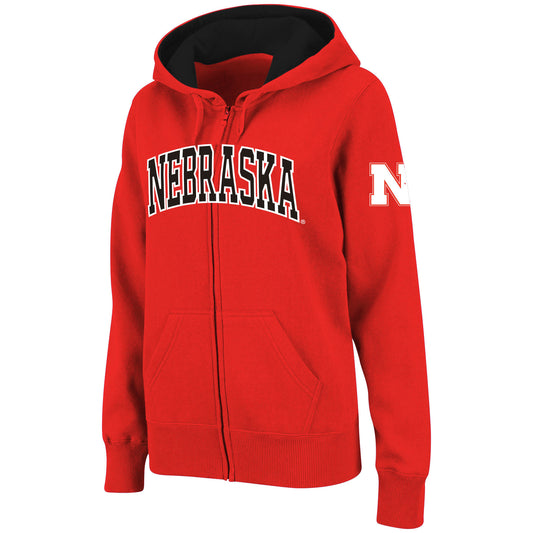 Women's Stadium Athletic Scarlet Nebraska Huskers Arched Name Full-Zip Hoodie