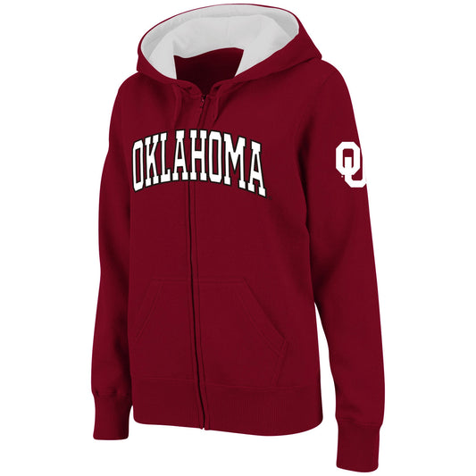 Women's Stadium Athletic Crimson Oklahoma Sooners Arched Name Full-Zip Hoodie