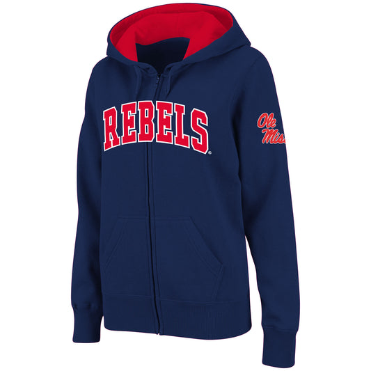 Women's Stadium Athletic Navy Ole Miss Rebels Arched Name Full-Zip Hoodie