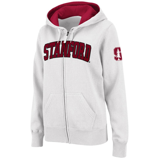 Women's Stadium Athletic White Stanford Cardinal Arched Name Full-Zip Hoodie