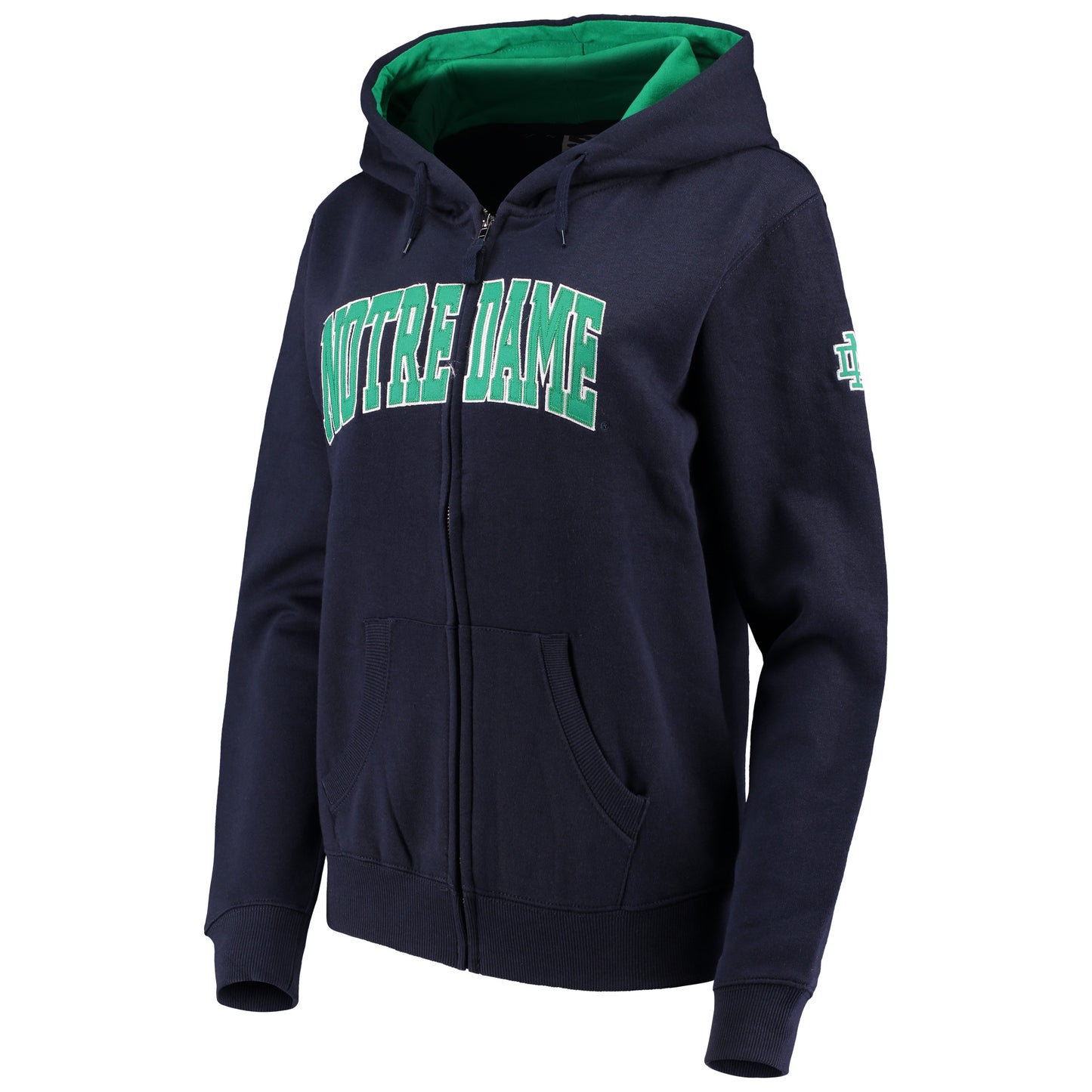 Women's Stadium Athletic Navy Notre Dame Fighting Irish Arched Name Full-Zip Hoodie