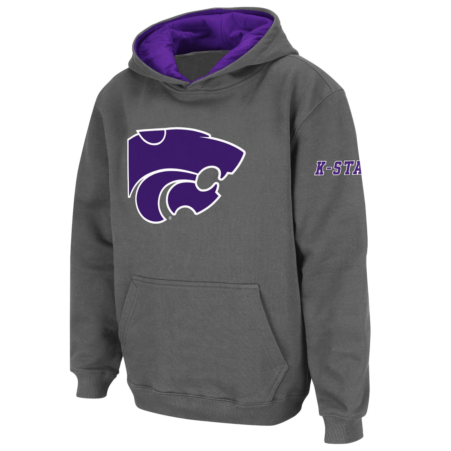 Youth Stadium Athletic Charcoal Kansas State Wildcats Big Logo Pullover Hoodie