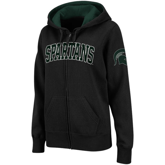 Women's Stadium Athletic Black Michigan State Spartans Arched Name Full-Zip Hoodie