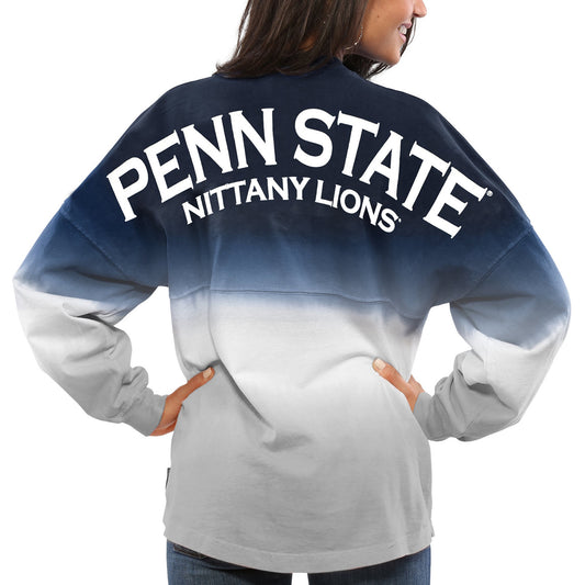 Women's Navy Penn State Nittany Lions Ombre Long Sleeve Dip-Dyed Spirit Jersey