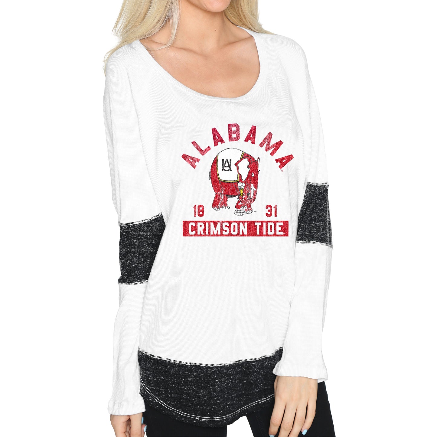 Women's Original Retro Brand White Alabama Crimson Tide Contrast Boyfriend Thermal Long Sleeve T-Shirt