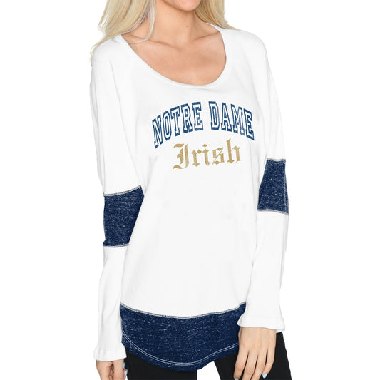 Women's Original Retro Brand White Notre Dame Fighting Irish Contrast Boyfriend Thermal Long Sleeve T-Shirt