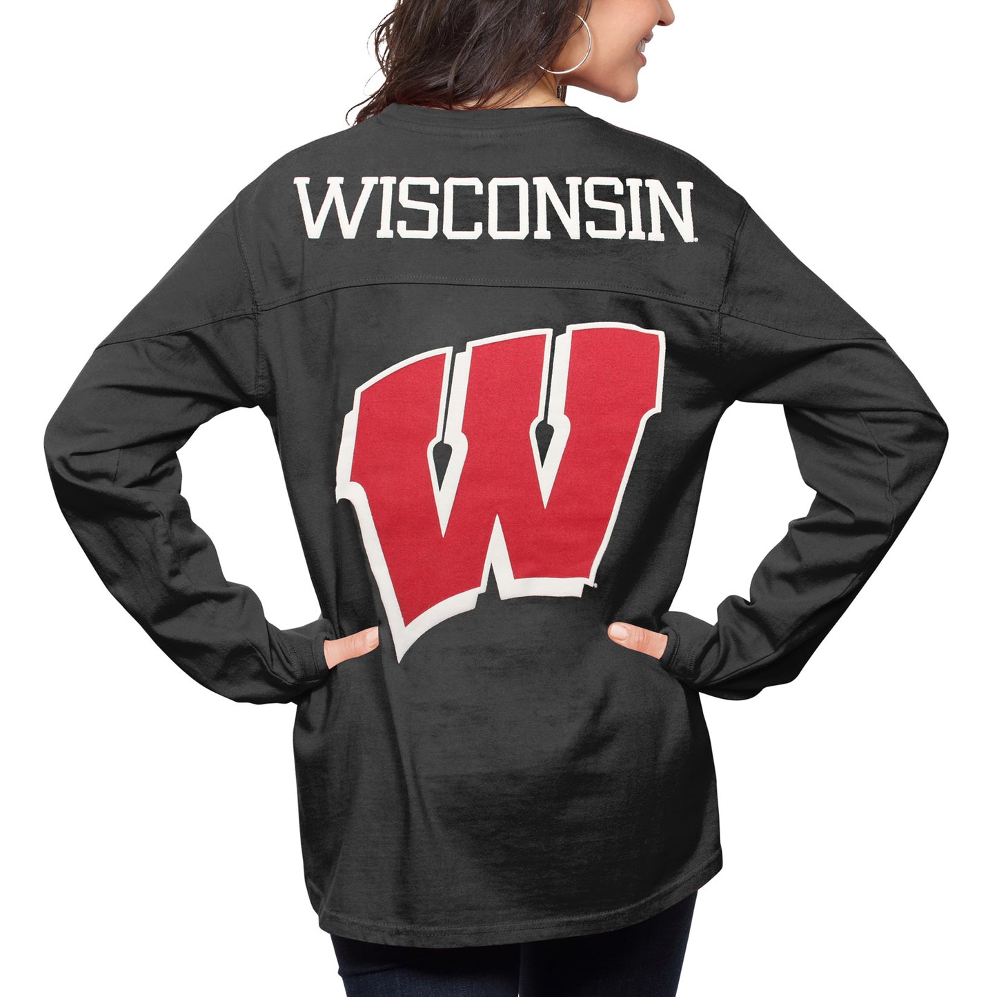 Women's Pressbox Black Wisconsin Badgers The Big Shirt Oversized Long Sleeve T-Shirt