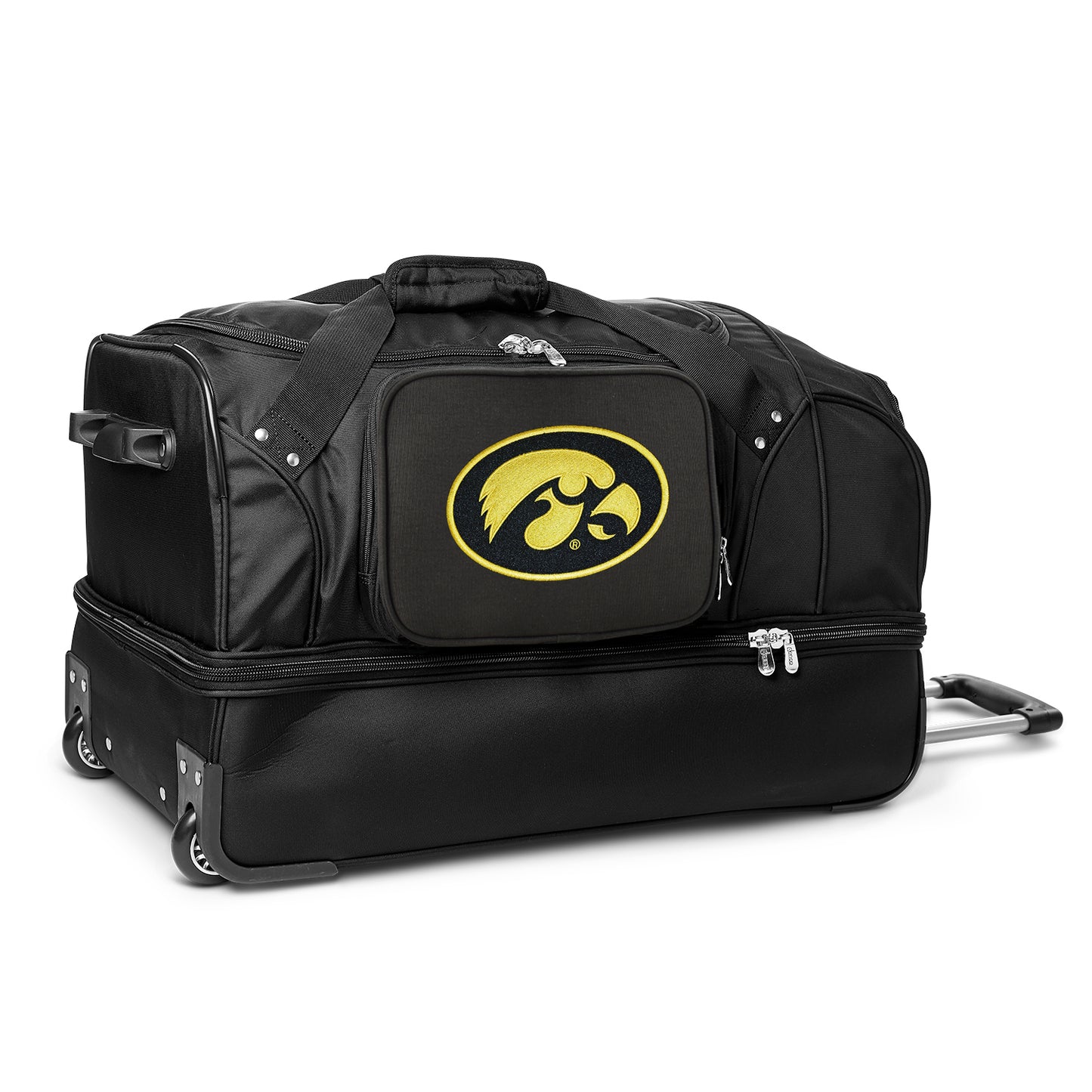 MOJO Iowa Hawkeyes Black 27'' 2-Wheel Drop Bottom Rolling Duffel Bag