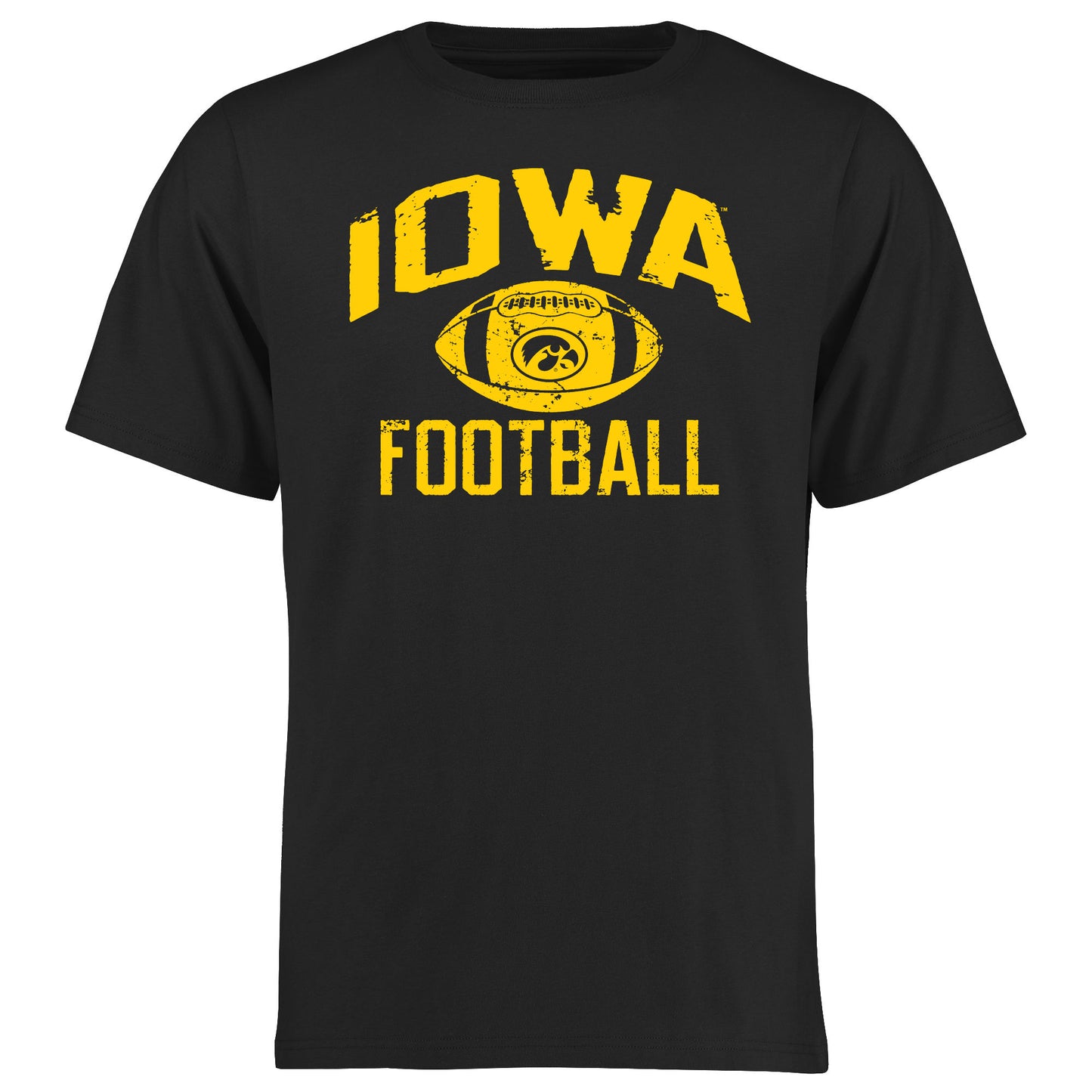 Men's Black Iowa Hawkeyes Distressed Football T-Shirt