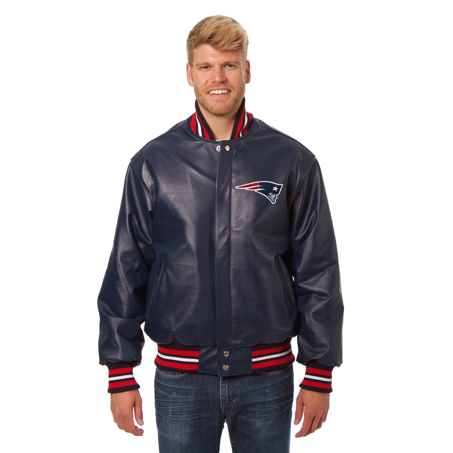 Men's JH Design Navy New England Patriots Leather Jacket