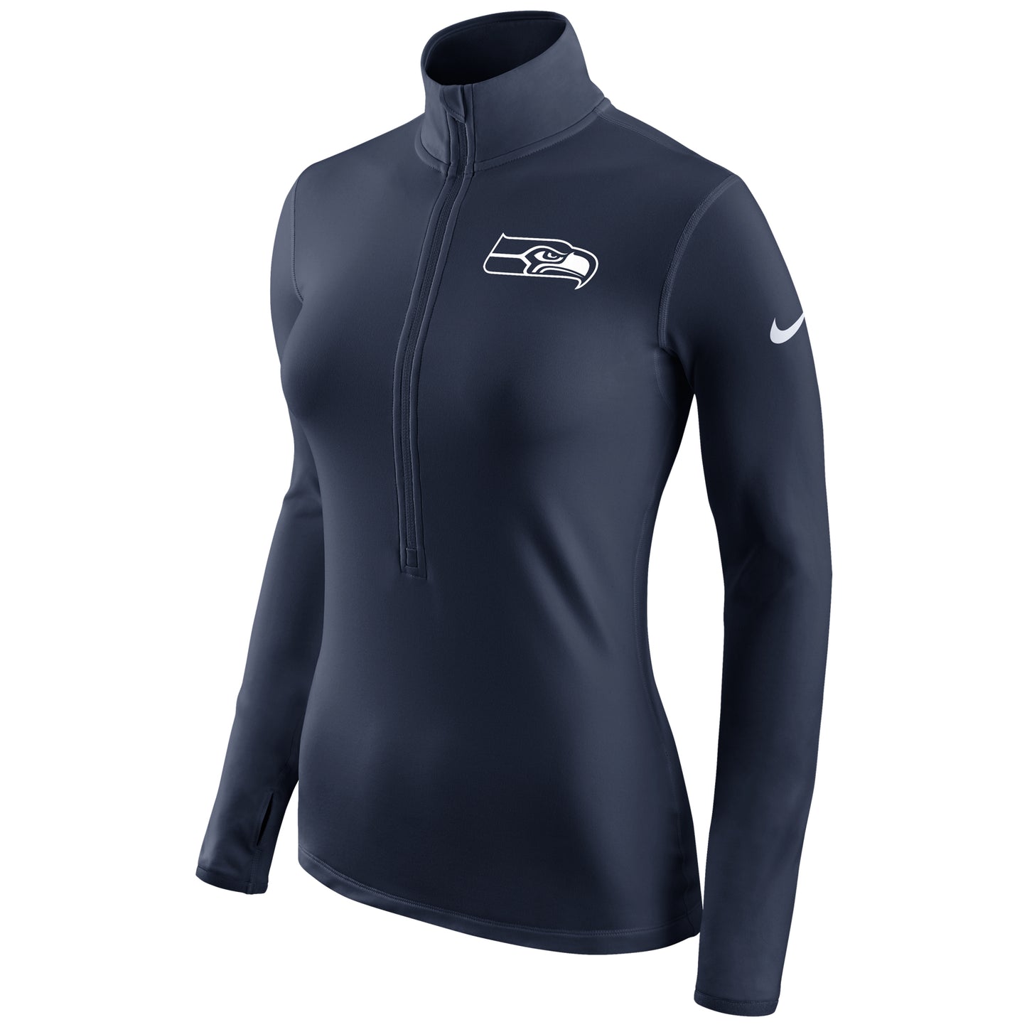 Women's Nike College Navy Seattle Seahawks Champ Drive Pro Hyperwarm Half-Zip Jacket