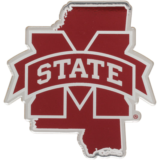 Mississippi State Bulldogs State Shape Acrylic Metallic Auto Emblem