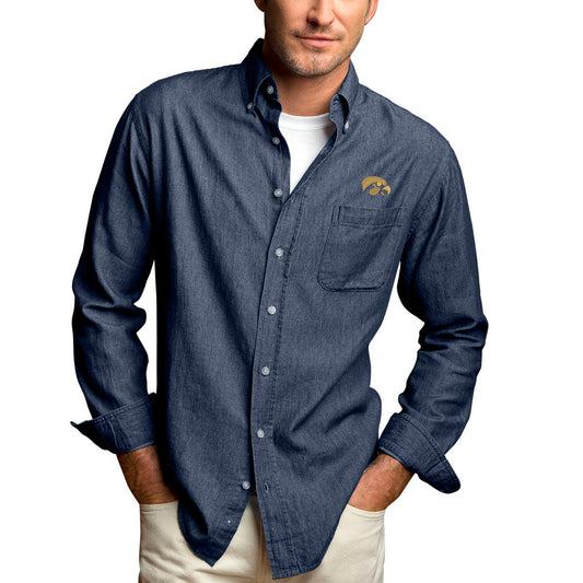 Men's Blue Iowa Hawkeyes Hudson Denim Long Sleeve Button-Down Shirt